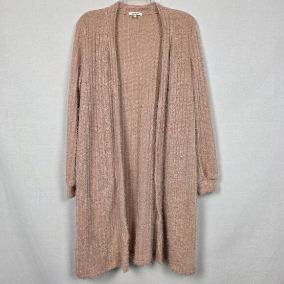 Maurices Fuzzy Ribbed Long Open Cardigan M Pink - Picture 2 of 9